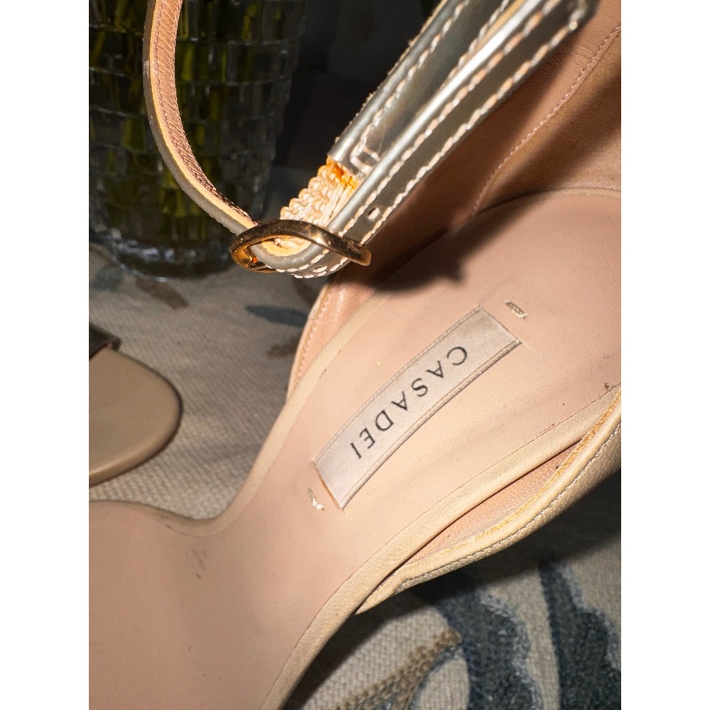 Casadei Blade Sandals Beige Silver Metallic Ankle‎ Strap Stiletto Heels Italy 38 - Picture 6 of 10